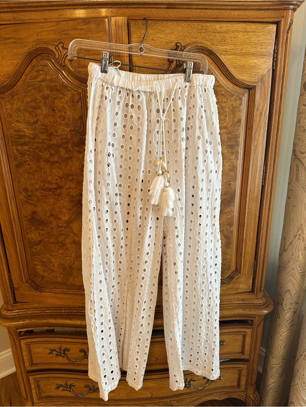 White Eyelet Wide-Leg Drawstring pool/beach pants